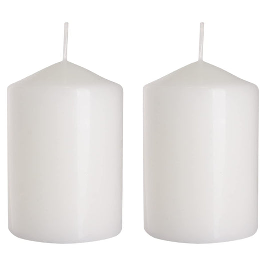 Pillar Candles, Pack of 2, Unscented, Long Burning Time, 15 x 7 cm / 6 x 2.75 in (White, Matt)