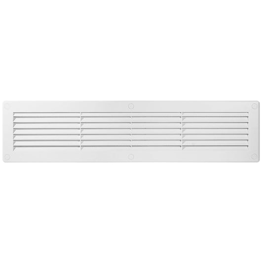 White Louvred Wall Vent Grille with Flyscreen and Screw Covers, 460 x 110 mm, Air Ventilation Duct Cover with Flat Back