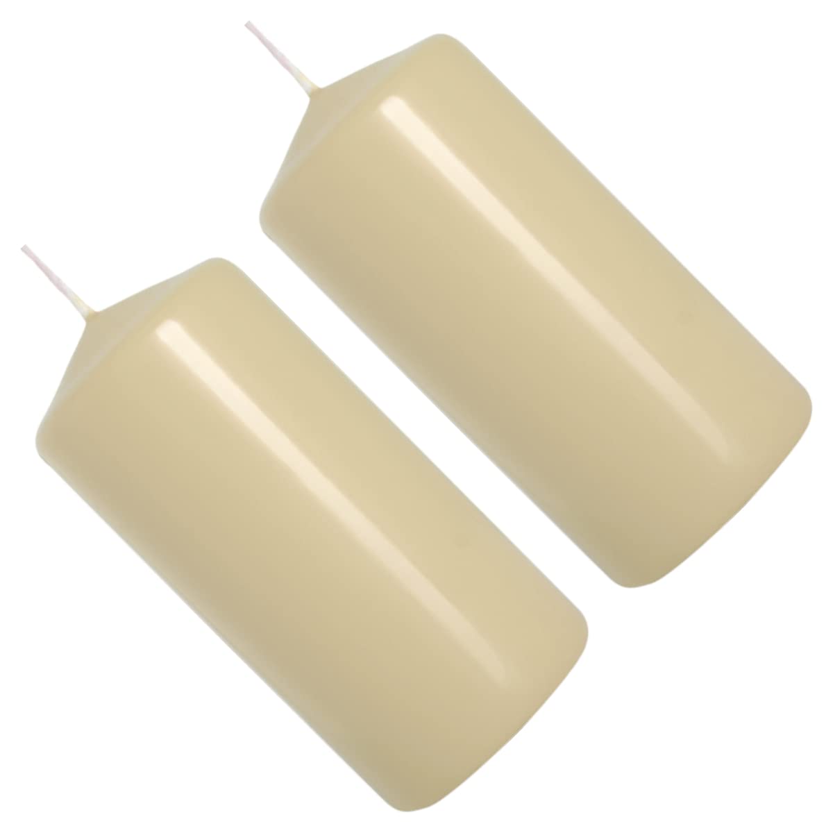 Pillar Candles, Pack of 2, Unscented, Long Burning Time, 10 x 5 cm / 4 x 2 in (Ivory, Matt)