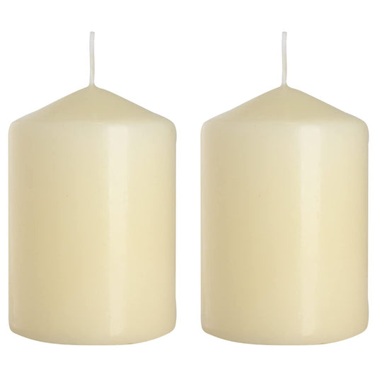 Pillar Candles, Pack of 2, Unscented, Long Burning Time, 15 x 7 cm / 6 x 2.75 in (Ivory, Matt)