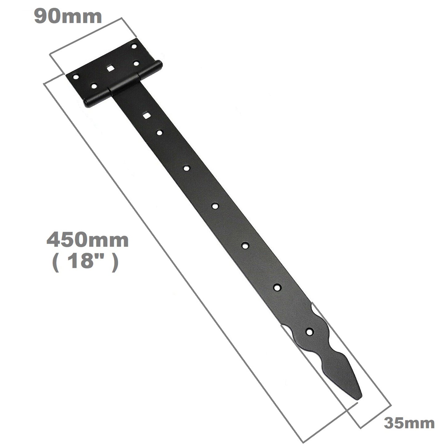 Pack of 1 x 400 mm T-Hinge Black, Steel Tee Hinges, Weather Resistant, Rust Proof Powder Coating, T Strap Hingess