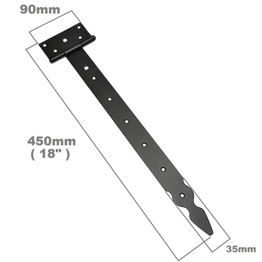 Pack of 10 x 400 mm T-Hinge Black, Steel Tee Hinges, Weather Resistant, Rust Proof Powder Coating, T Strap Hinges