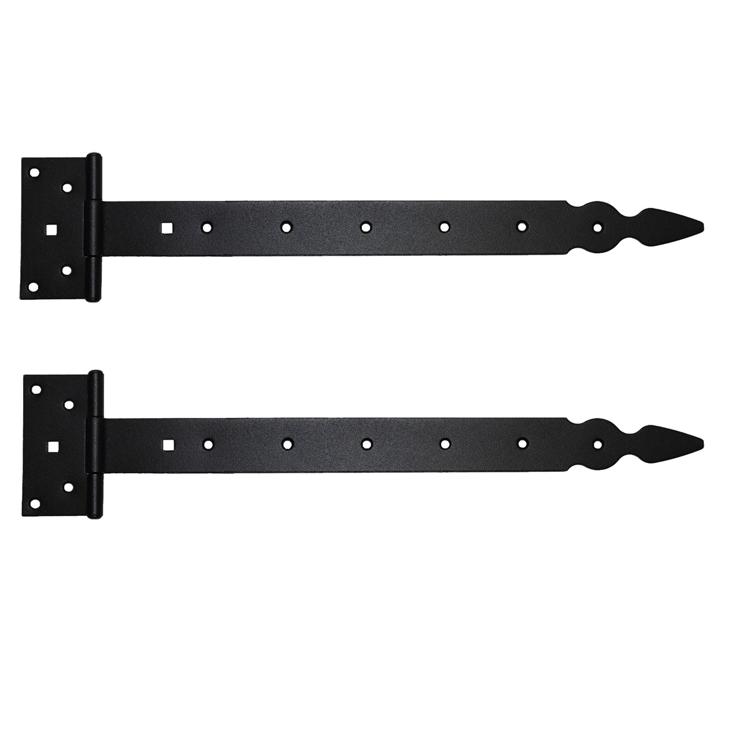 Pack of 2 x 400 mm T-Hinge Black, Steel Tee Hinges, Weather Resistant, Rust Proof Powder Coating, T Strap Hingess