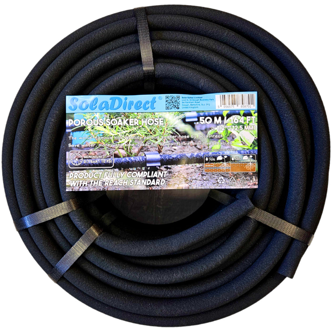 Soaker Hose, Porous Pipe, 50 m / 164 ft Long, REACH Compliant, Water Saving up to 70%