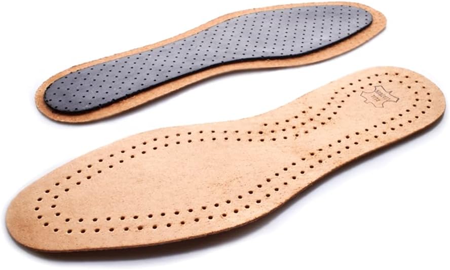 Genuine Brown Leather Shoe Insoles with Activated Carbon I Shoe Insole with Odour Control I Breathable (Size: UK 6 / EU 39)