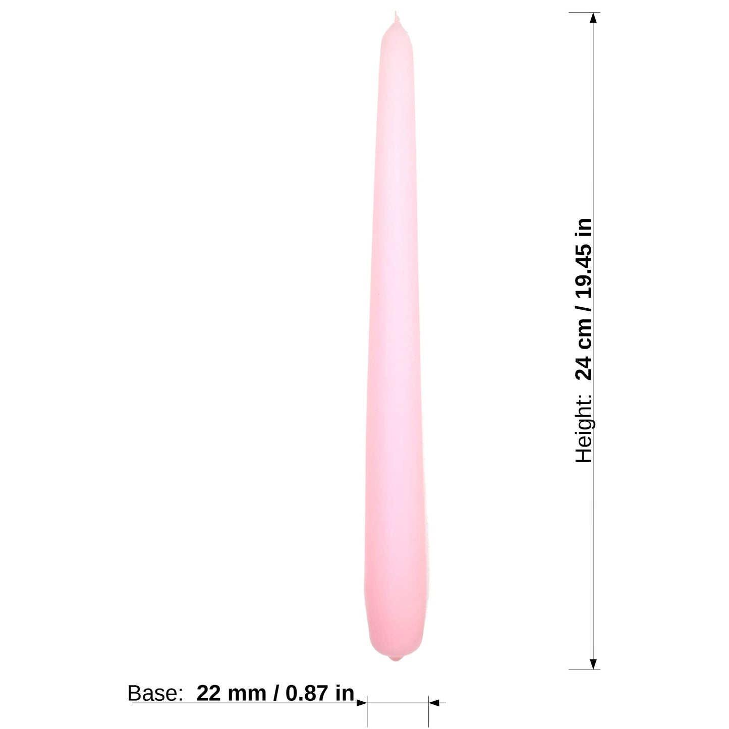 Tapered Dinner Candles, Pack of 10, Unscented, Long Burning Time, 24 cm / 19.45" (Rosy, Matt)