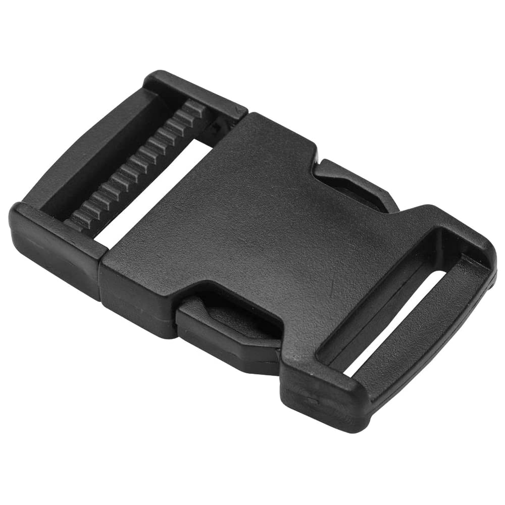Side Release Buckles Clips for 40 mm / 1.5 inch Webbing Strap, Squeeze Fasteners, Black Delrin Plastic (Pack of 2)