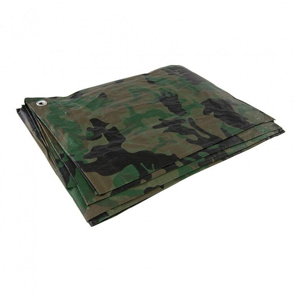 4 x 5 m Tarpaulin Waterproof Heavy Duty Cover Ground Sheet Camping with 4 Tarp Clips + 10m / 30ft Bungee Cord (Camo/Army - 90GSM)