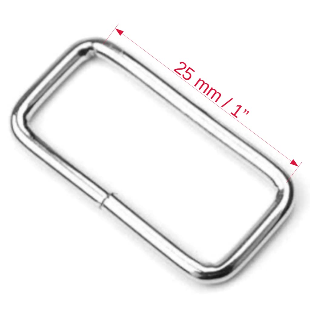 6 Pcs Buckles Set for 25 mm / 1" Webbing Strap, 6 x Rectangular Loops, Metal, Silver, Bag Making, Accessories, Straps, DIY, Crafts