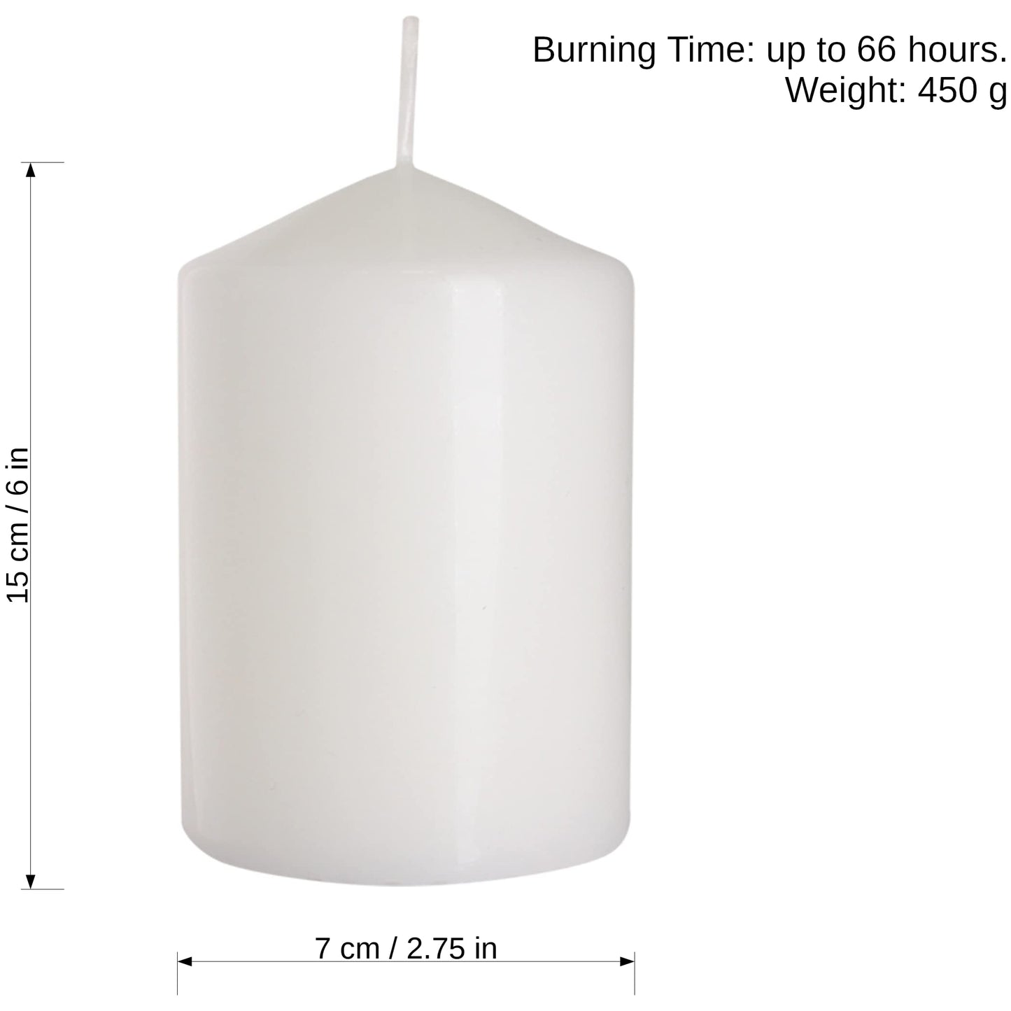 Set of 6 Pillar Candles, Votive Candles, Decorative Household Candles - Up to 66 Hours - 15 x 7 cm / 6 x 2.75" (White, Matt)