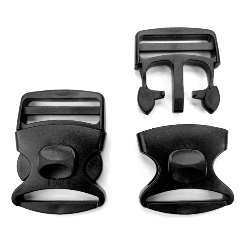 2 x Side Release Buckles, Heavy-Duty with a Lock Slider, Black Plastic Buckles for 50 mm / 2 in Webbing Strap