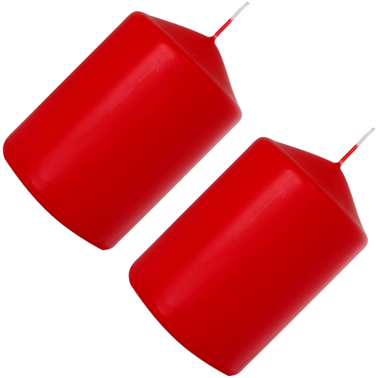 Pillar Candles, Pack of 2, Unscented, Long Burning Time, 15 x 7 cm / 6 x 2.75 in (Red, Matt)