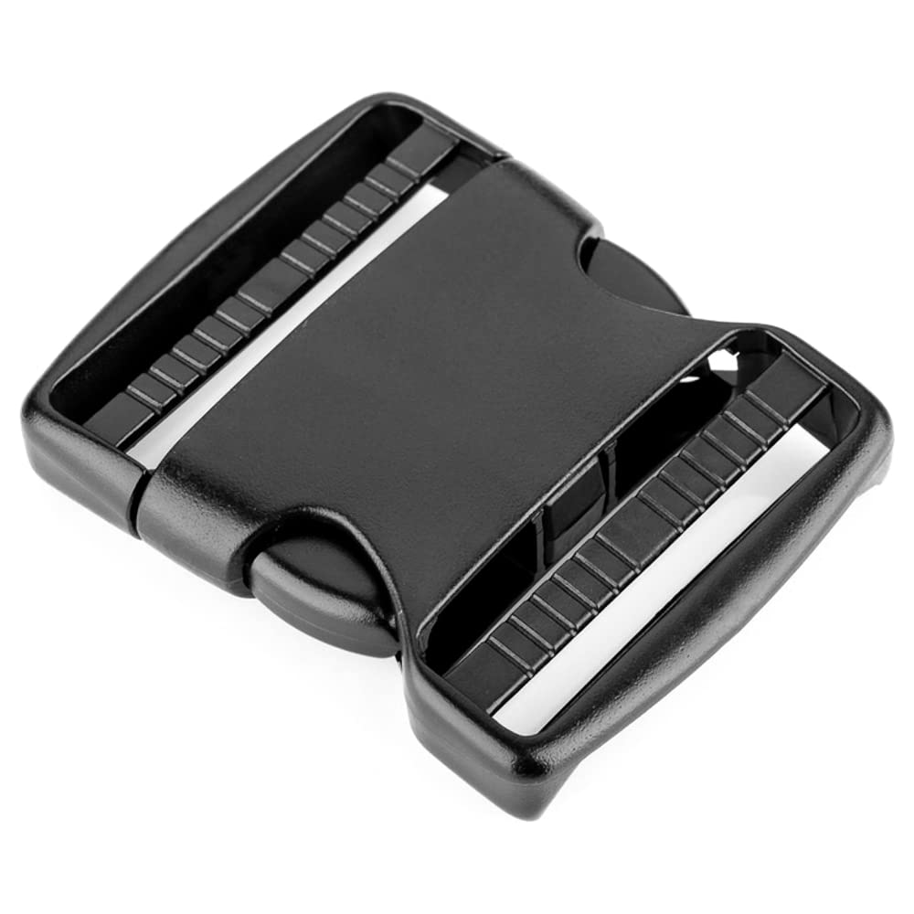 Side Release Buckles Clips for 50 mm / 2 inch Webbing Strap, Squeeze Fasteners, Black Delrin Plastic (Pack of 10)
