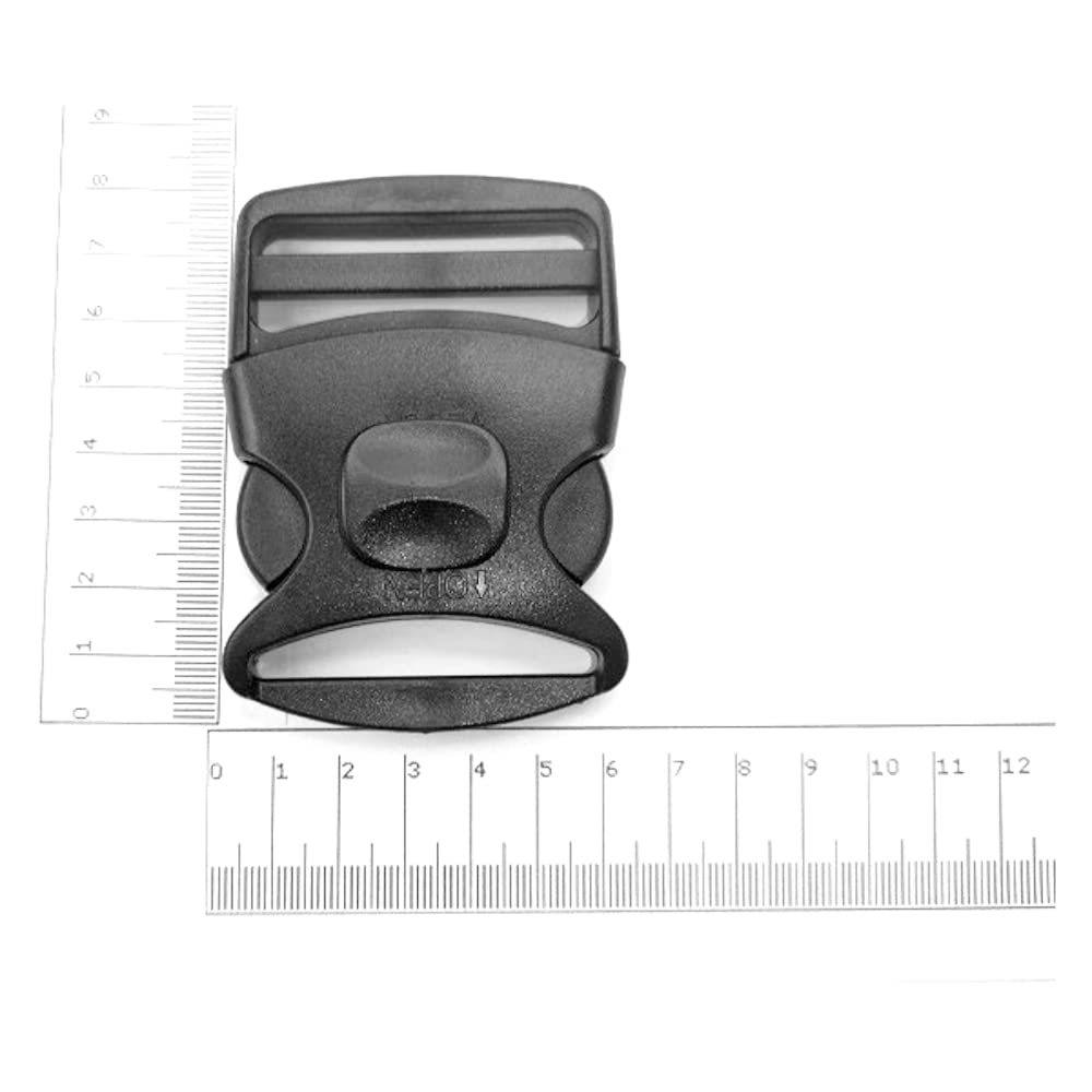 1 x Side Release Buckle, Heavy-Duty with a Lock Slider, Black Plastic Buckle for 50 mm / 2 in Webbing Strap
