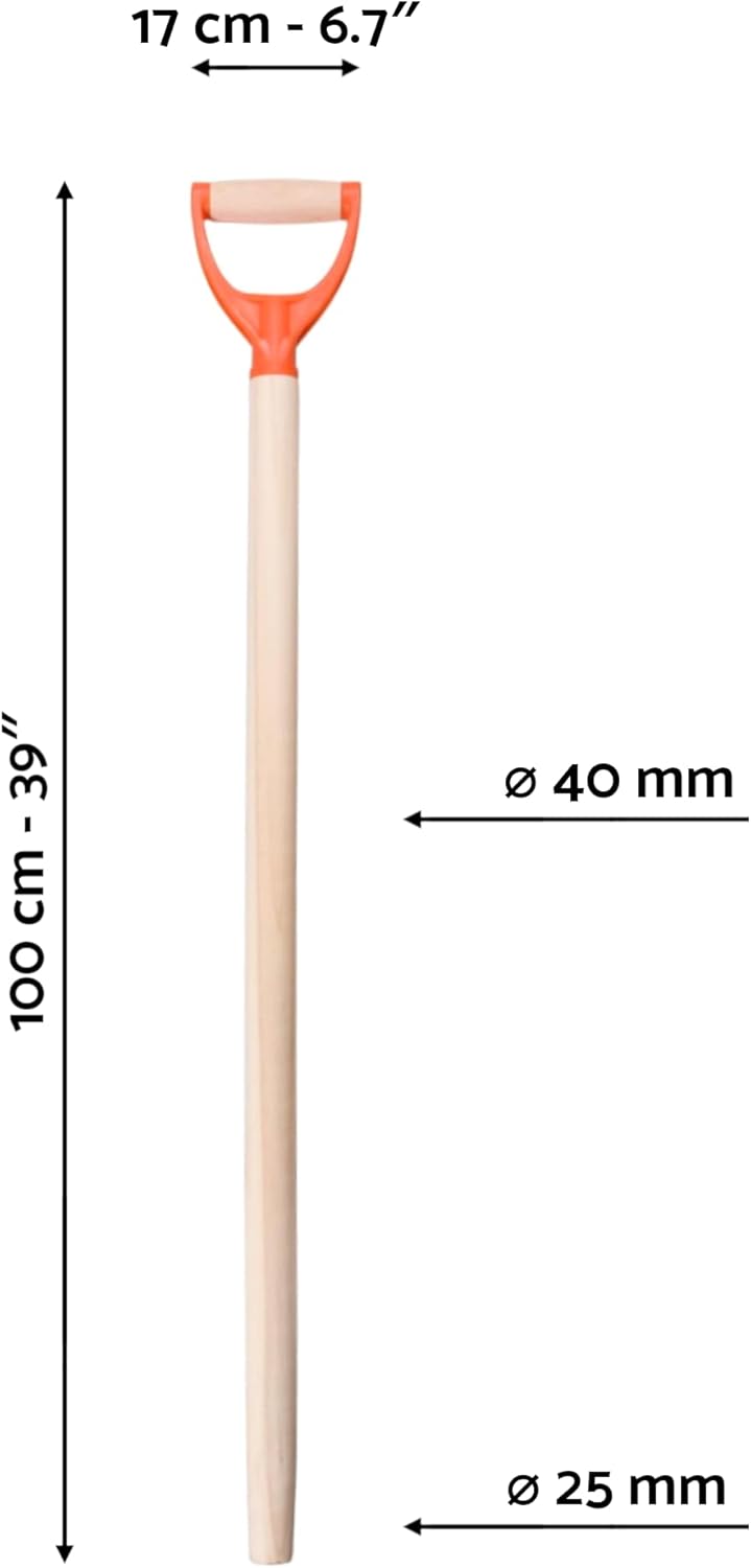 D Type Shaft Handle 100 cm / 39" Replacement Handle for Shovel Spade Fork - Plastic-Reinforced Hardwood D Grip Extension - Tapered