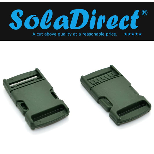 Side Release Buckles Clips for 25 mm / 1 in Webbing, Luggage, Back Pack / Rucksack, Straps (Green, 10 pieces)