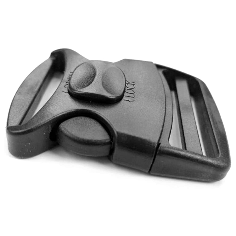 1 x Side Release Buckle, Heavy-Duty with a Lock Slider, Black Plastic Buckle for 50 mm / 2 in Webbing Strap