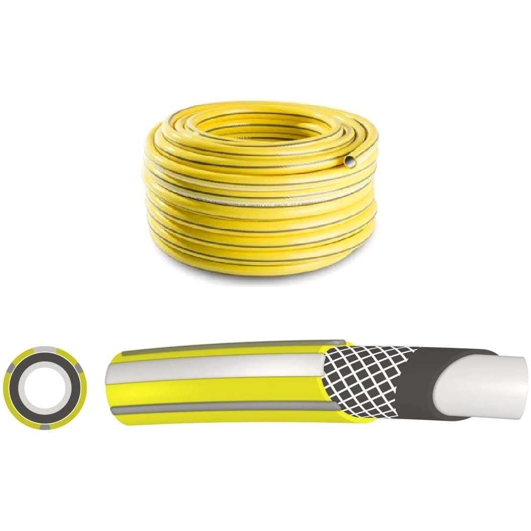 Garden Hose Pipe, 15 m / 49 ft Long, Reinforced 4 Layer Non-Toxic 1/2" Watering Irrigation Hosepipe, Phthalate Free (Yellow)