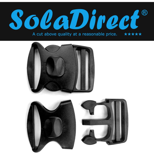 4 x Side Release Buckles, Heavy-Duty with a Lock Slider, Black Plastic Buckles for 50 mm / 2 in Webbing Strap