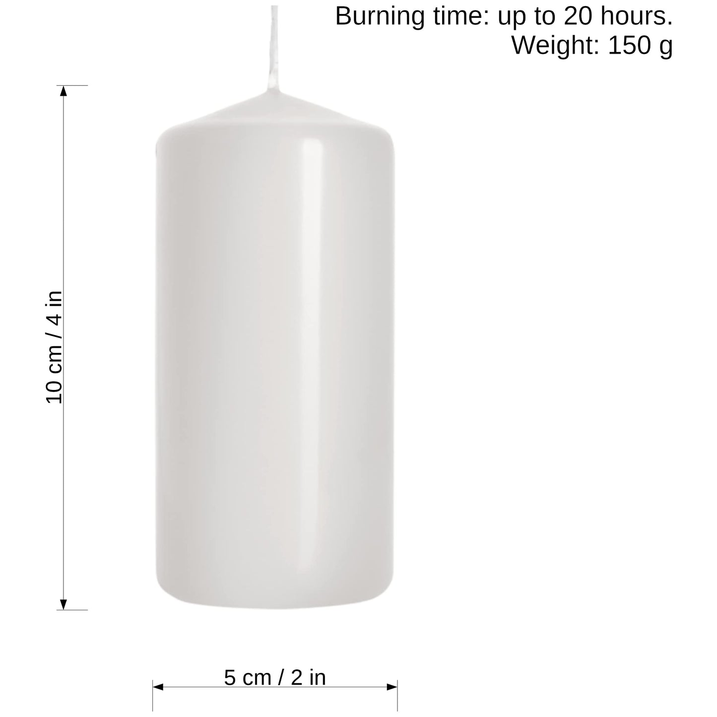 Pillar Candles, Pack of 2, Unscented, Long Burning Time, 10 x 5 cm / 4 x 2 in (White, Matt)
