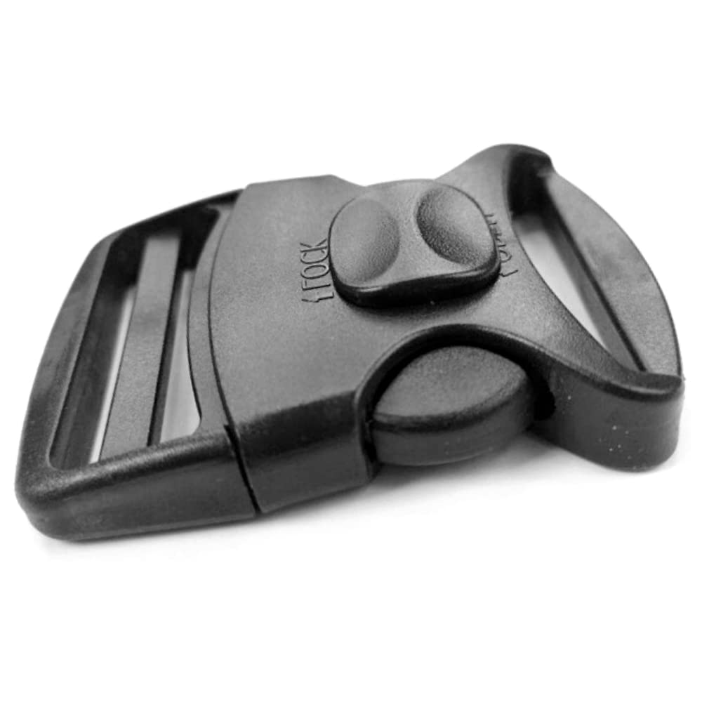 2 x Side Release Buckles, Heavy-Duty with a Lock Slider, Black Plastic Buckles for 50 mm / 2 in Webbing Strap