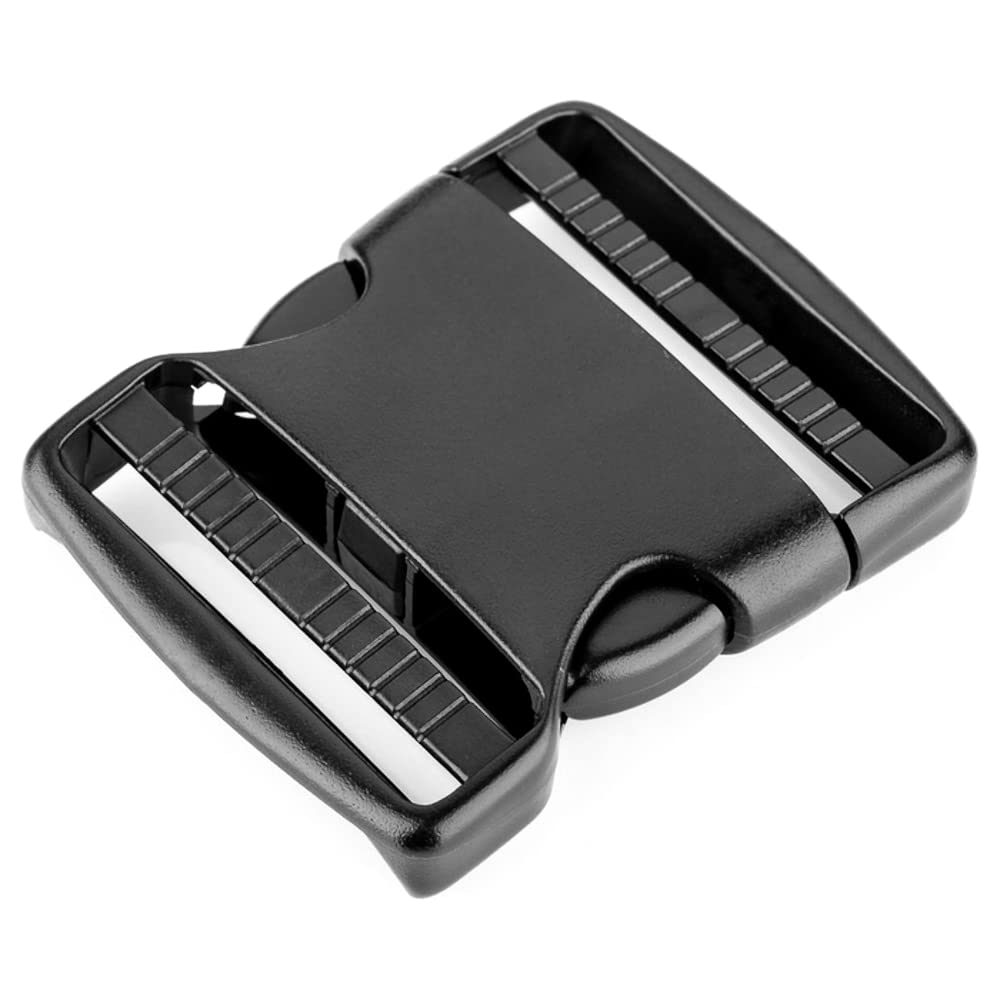 Side Release Buckles Clips for 50 mm / 2 inch Webbing Strap, Squeeze Fasteners, Black Delrin Plastic (Pack of 10)