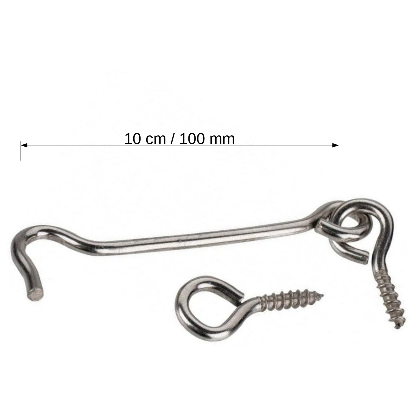 1 x Steel Cabin Hook and Hook and Eye Latch, 10cm / 4" Long, Shed Door Latch Heavy Duty, Gate Latch for Wooden Gates, Window Brace