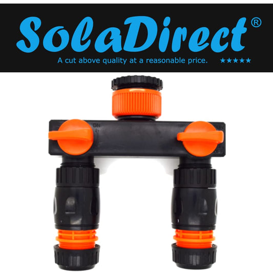 Two Way Tap Splitter for Garden Hose Pipe Irrigation System with Valves and 2 Matching 1/2" Hose Connectors