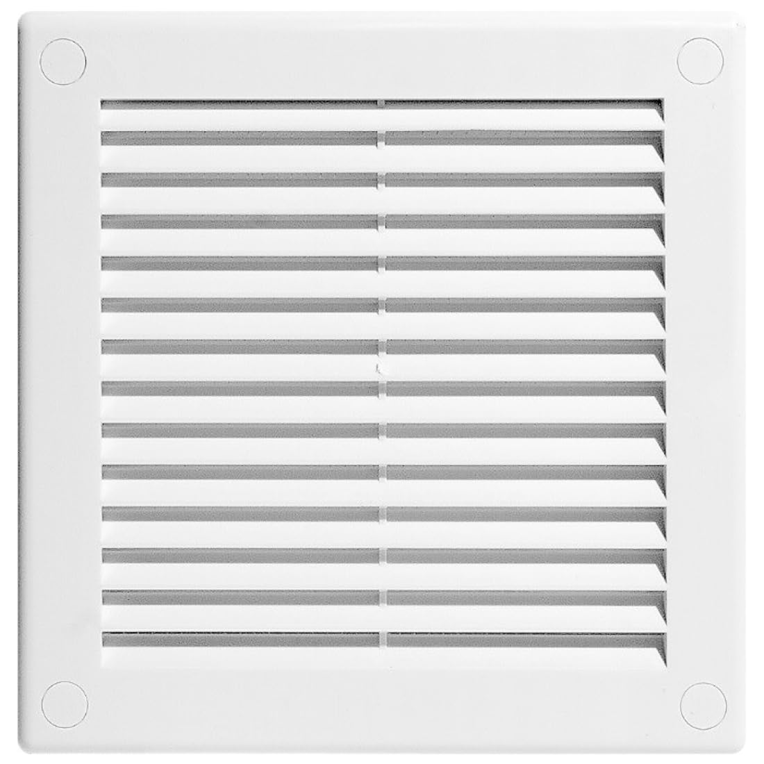 White Louvred Wall Vent Grille with Flyscreen and Screw Covers, 200 x 200 mm, Air Ventilation Duct Cover with Flat Back