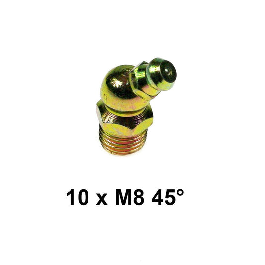 10 pcs of 8 mm M8 x 1 mm 45 Degree Grease Gun Nipples Fittings