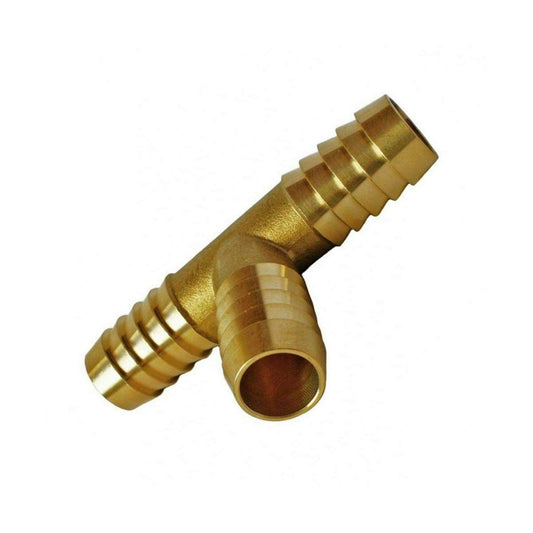 10 mm Brass T Type 3 Way Hose Joiner Barbed Connector Air Fuel Water Pipe Tubing