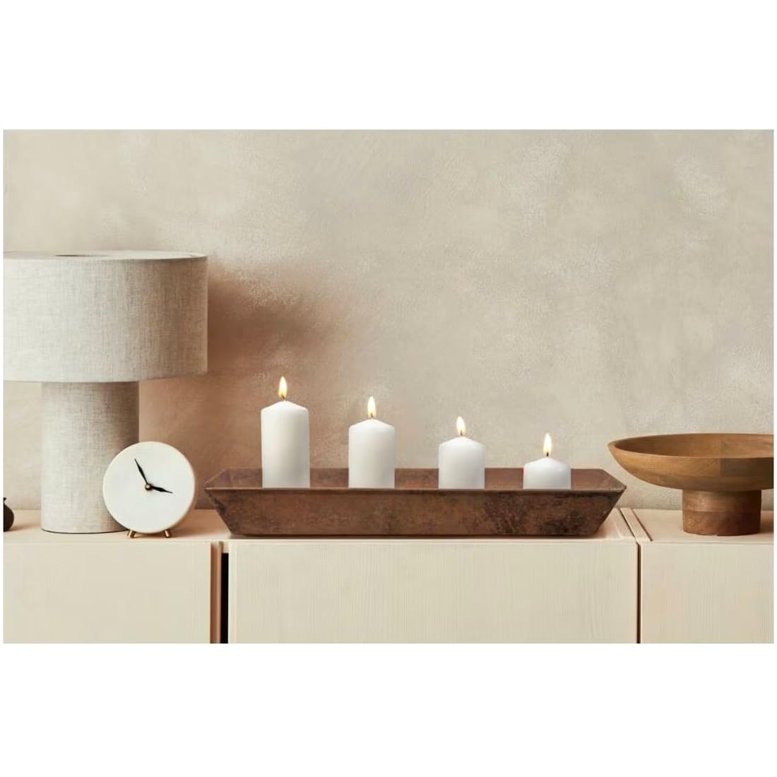 Set of 4 Pillar Candles, Set of 4 Votive Candles, Decorative Household Candles, Long Burning Time - Advent, Christmas (Red Metallic)