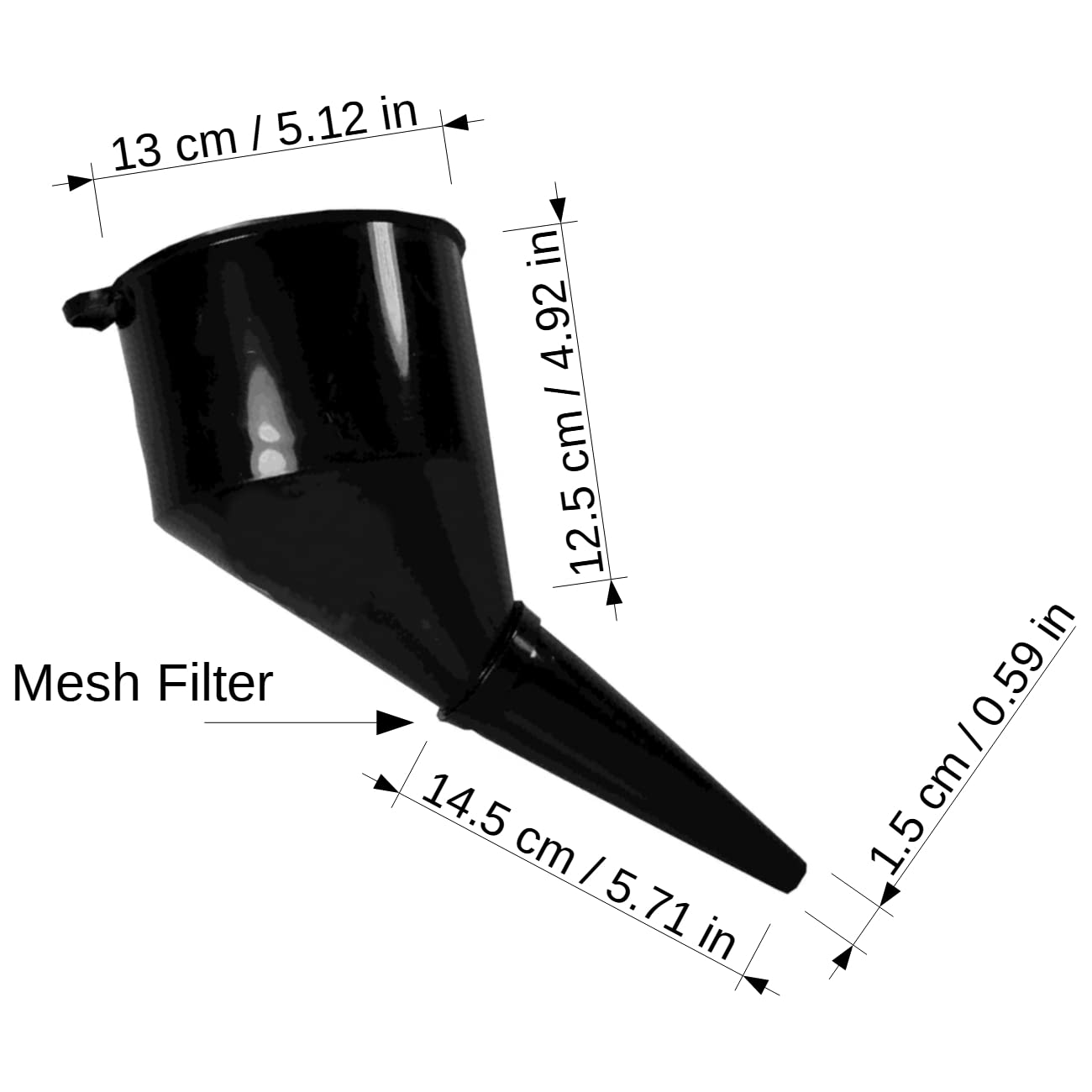 Fuel Funnel Angled with Fine Mesh Filter for Easy Refilling, Lightweight Plastic Funnel, Practical, Versatile