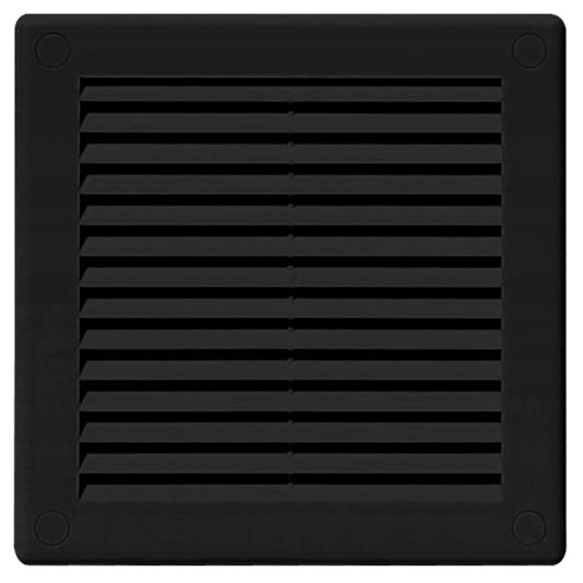 Black Louvred Wall Vent Grille with Flyscreen and Screw Covers, 150 x 150 mm, Air Ventilation Duct Cover with Flat Back