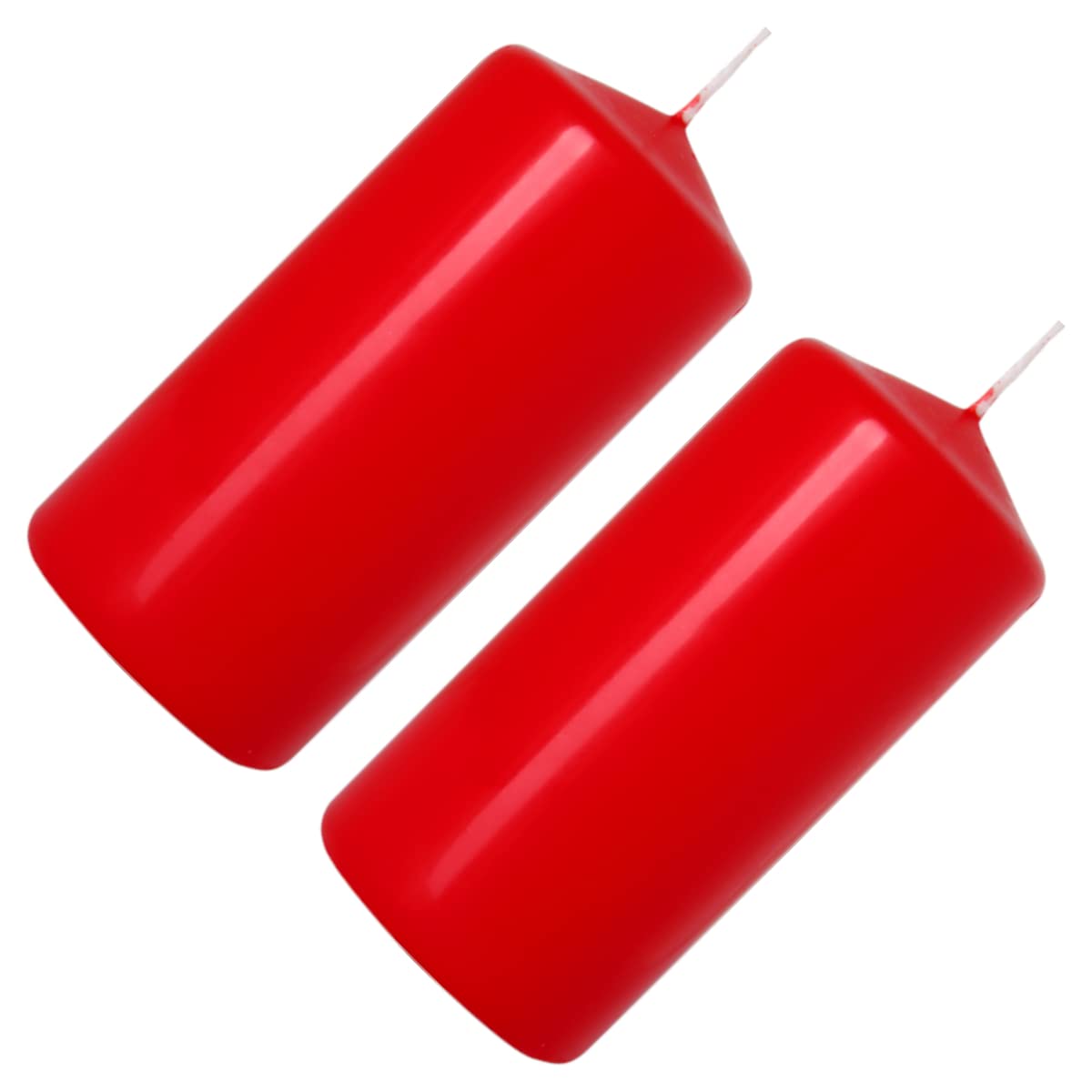 Pillar Candles, Pack of 2, Unscented, Long Burning Time, 10 x 5 cm / 4 x 2 in (Red, Matt)