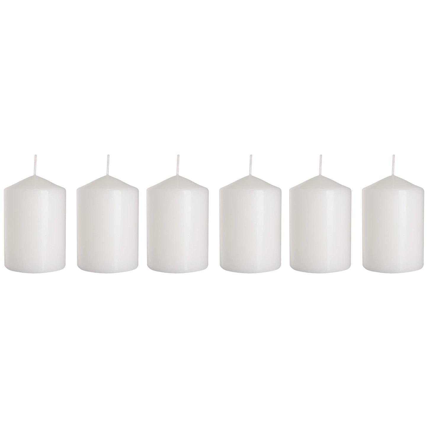 Set of 6 Pillar Candles, Votive Candles, Decorative Household Candles - Up to 66 Hours - 15 x 7 cm / 6 x 2.75" (White, Matt)