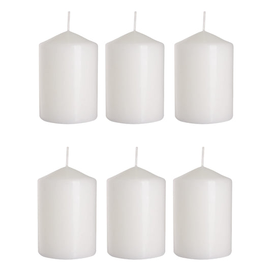Set of 6 Pillar Candles, Votive Candles, Decorative Household Candles - Up to 66 Hours - 15 x 7 cm / 6 x 2.75" (White, Matt)