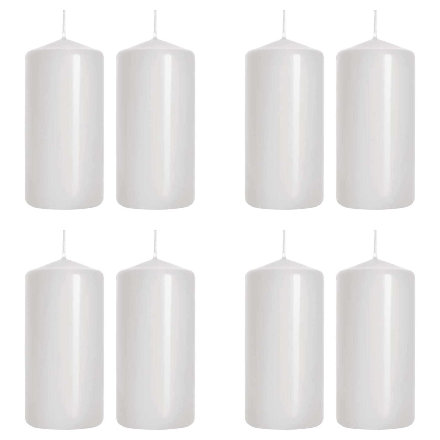 Pillar Candles, Pack of 8, Unscented, Long Burning Time, 10 x 5 cm / 4 x 2 in (White, Matt)