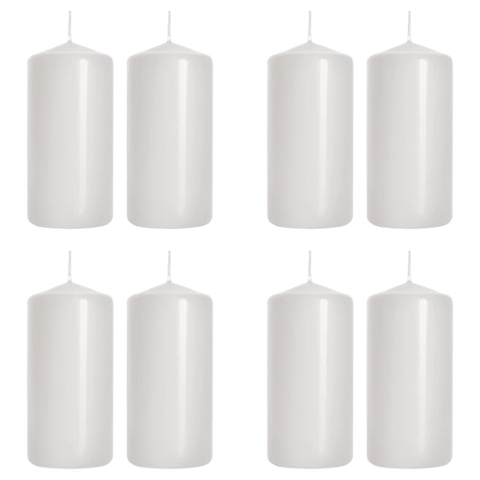 Pillar Candles, Pack of 8, Unscented, Long Burning Time, 10 x 5 cm / 4 x 2 in (White, Matt)