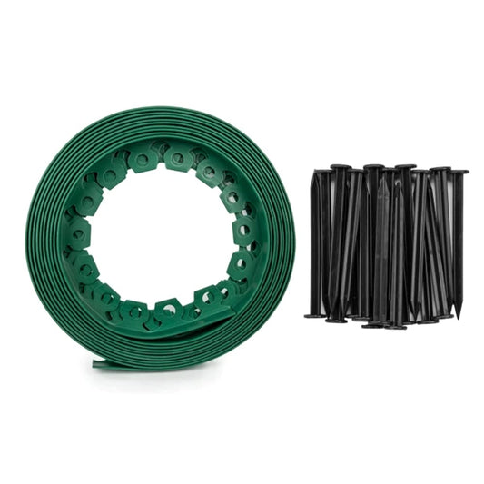 Green Lawn Edging Border - 10 m / 33 ft Long Flexible Plastic Garden Edging & 20 Securing Pegs - Easy to Cut and Shape (38mm High)