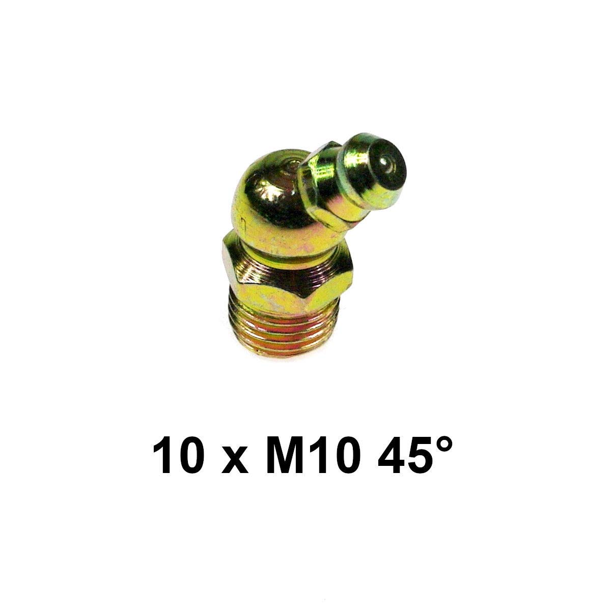 10 pcs of 10 mm M10 x 1 mm 45 Degree Grease Gun Nipples Fittings