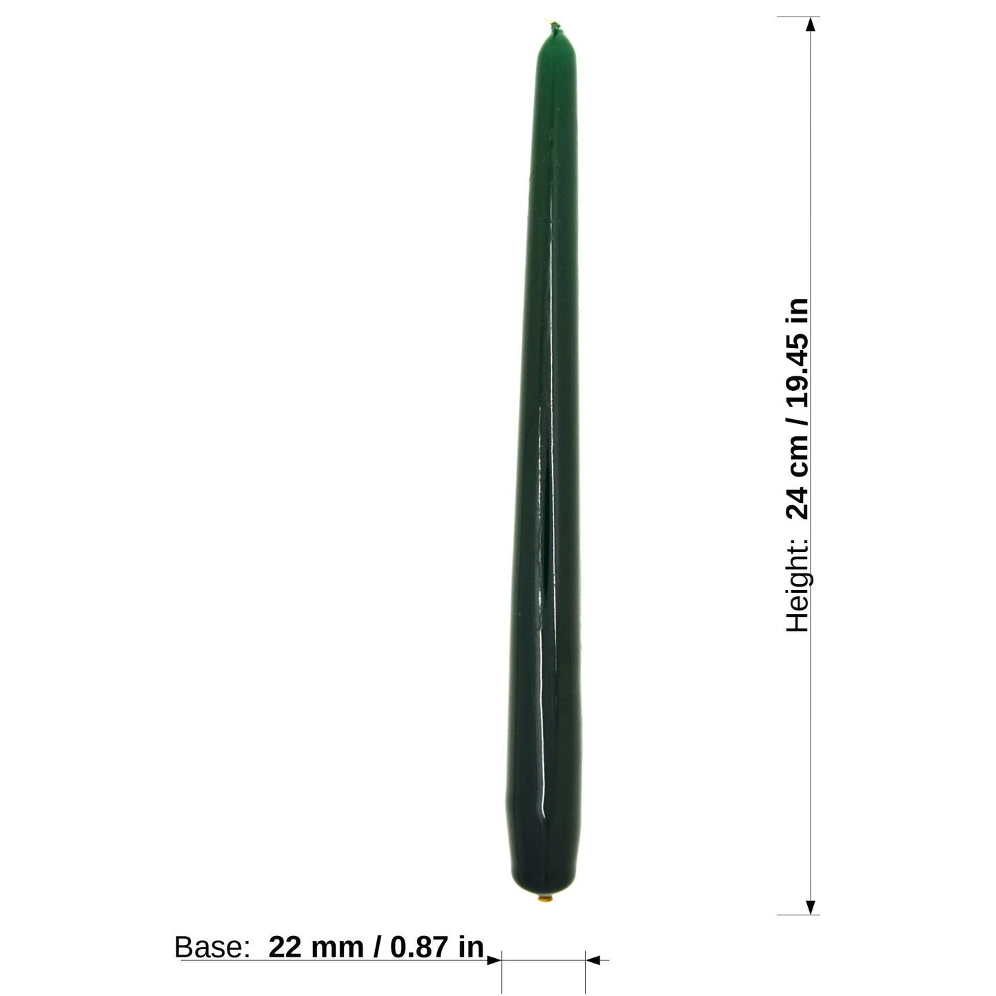 Tapered Dinner Candles, Pack of 10, Unscented, Long Burning Time, 24 cm / 9.45" (Forest Green, Varnished)