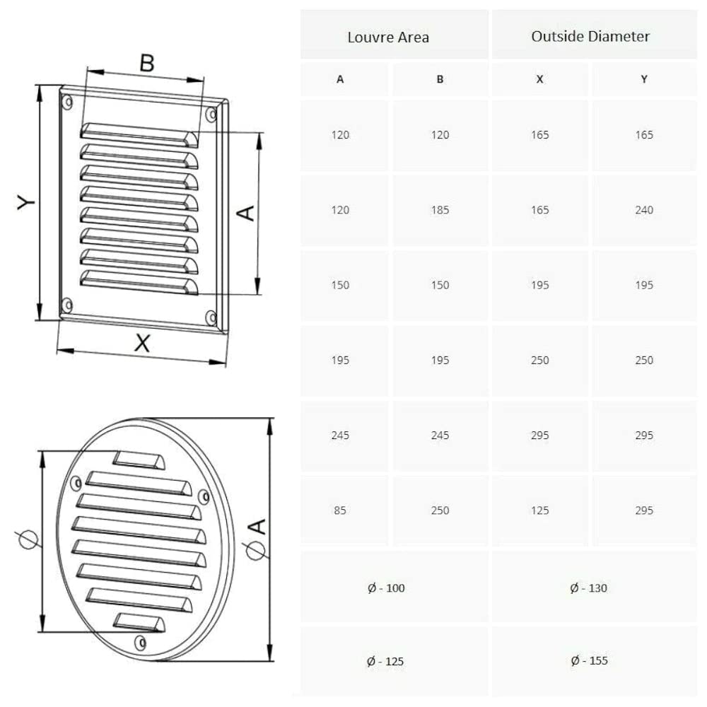 White Metal Air Vent Grille with Fly Screen Flat Ducting Ventilation Cover (250 x 250 mm)