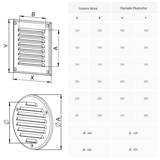 White Metal Air Vent Grille with Fly Screen Flat Ducting Ventilation Cover (295 x 295 mm)