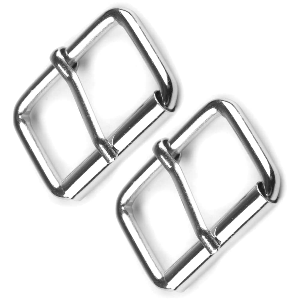 2 x 20 mm Belt Buckles Single Prong Square Replacement Buckle Men Women Belt, Metal, Silver