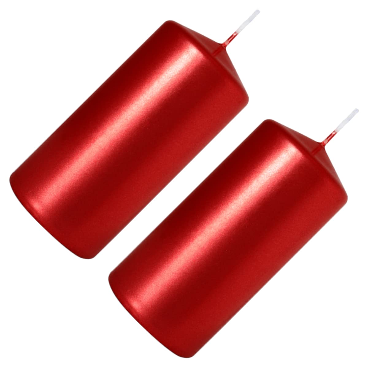 Pillar Candles, Pack of 2, Unscented, Long Burning Time, 10 x 5 cm / 4 x 2 in (Red, Metallic)