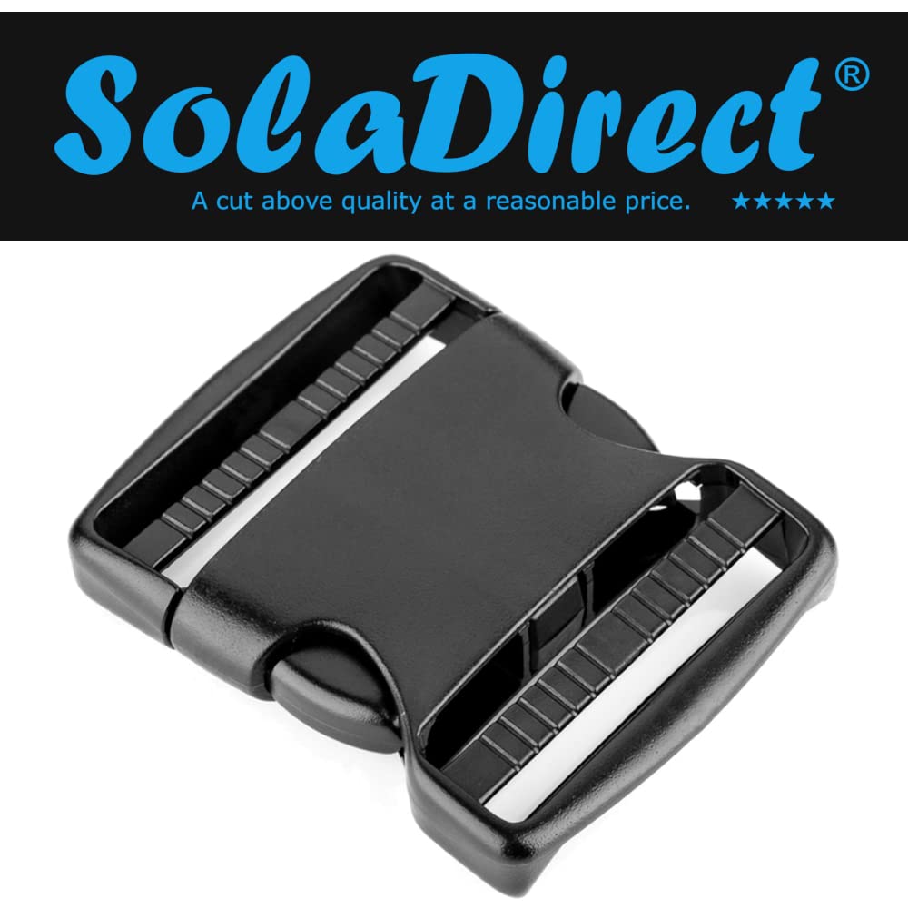 Side Release Buckles Clips for 50 mm / 2 inch Webbing Strap, Squeeze Fasteners, Black Delrin Plastic (Pack of 5)