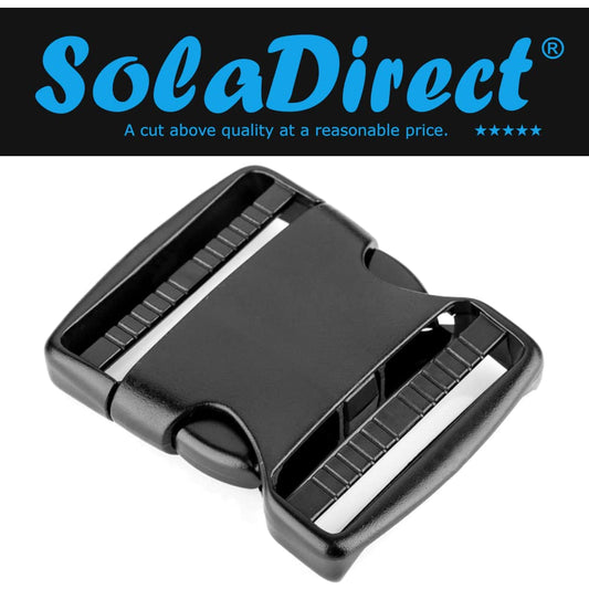 Side Release Buckles Clips for 50 mm / 2 inch Webbing Strap, Squeeze Fasteners, Black Delrin Plastic (Pack of 10)