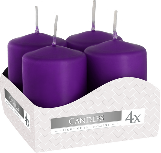 Pack of 4 Purple Pillar Candles Small (Width: 40 mm / Height: 60 mm each)