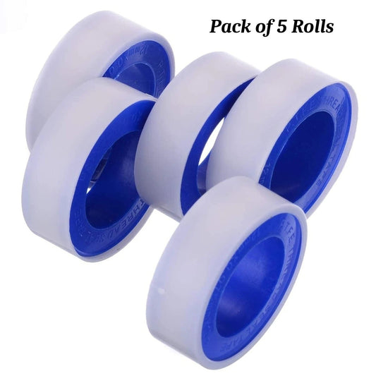 PTFE Thread Seal Tape 5 Rolls - Plumbers Tape 10m x 12mm - Leak Proof Thread Sealing for Water Gas Air Pipe Fittings - Heat Pressure Chemical Resistant - Plumbing Irrigation Maintenance